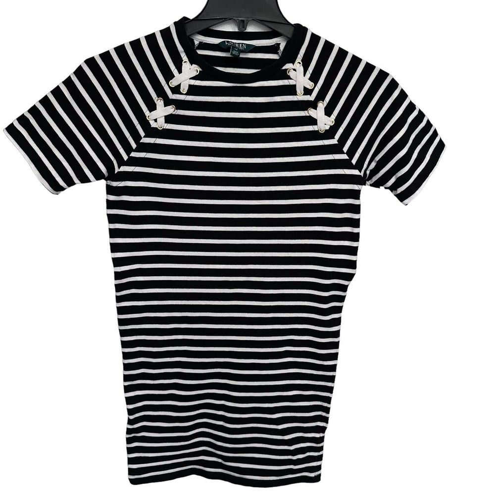 Ralph Lauren LRL Dress Size XS Black White‎ Striped Cotton